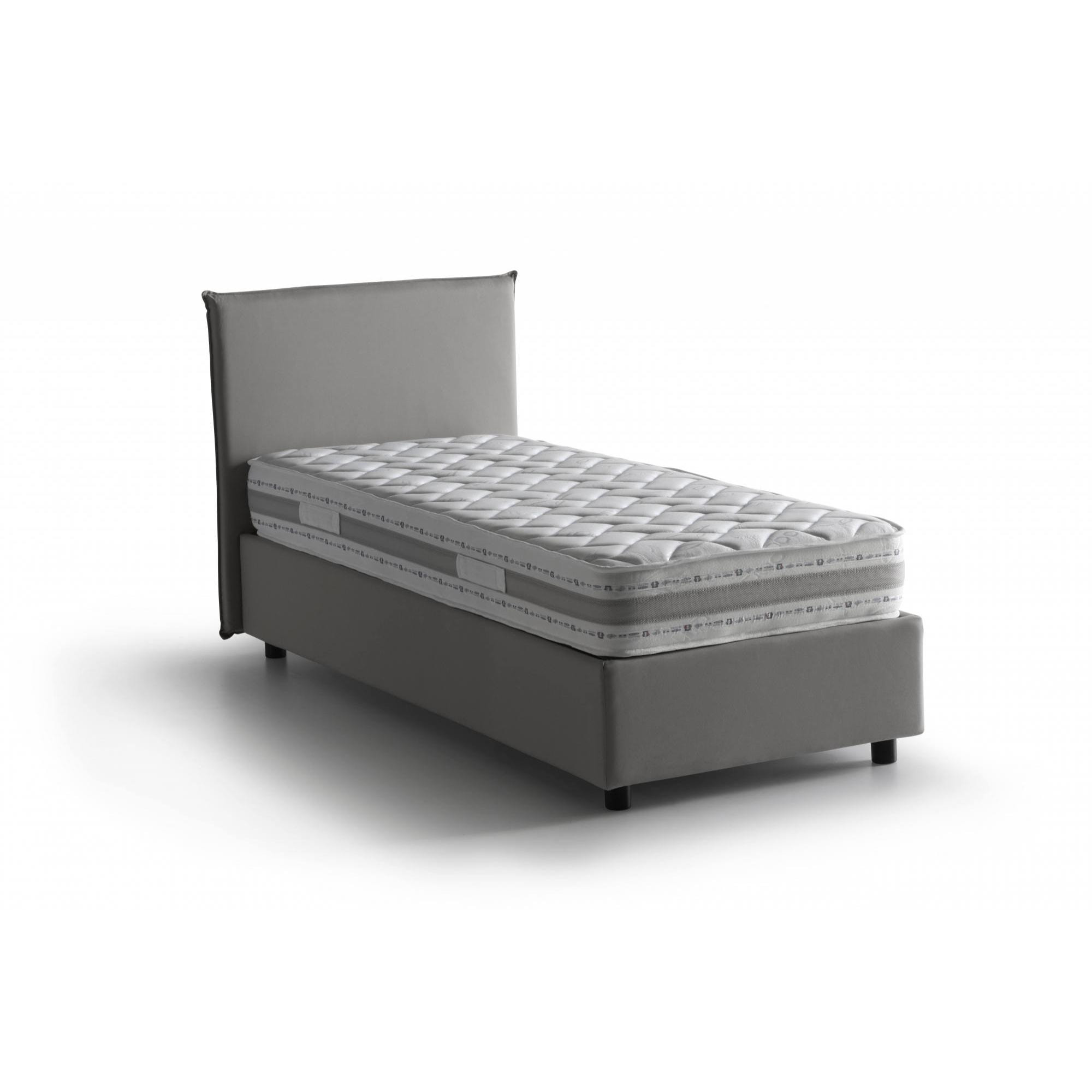 Letto singolo Bruna, Letto contenitore con rivestimento in tessuto, 100% Made in Italy, Apertura frontale, adatto per materasso Cm 80x190, Grigio