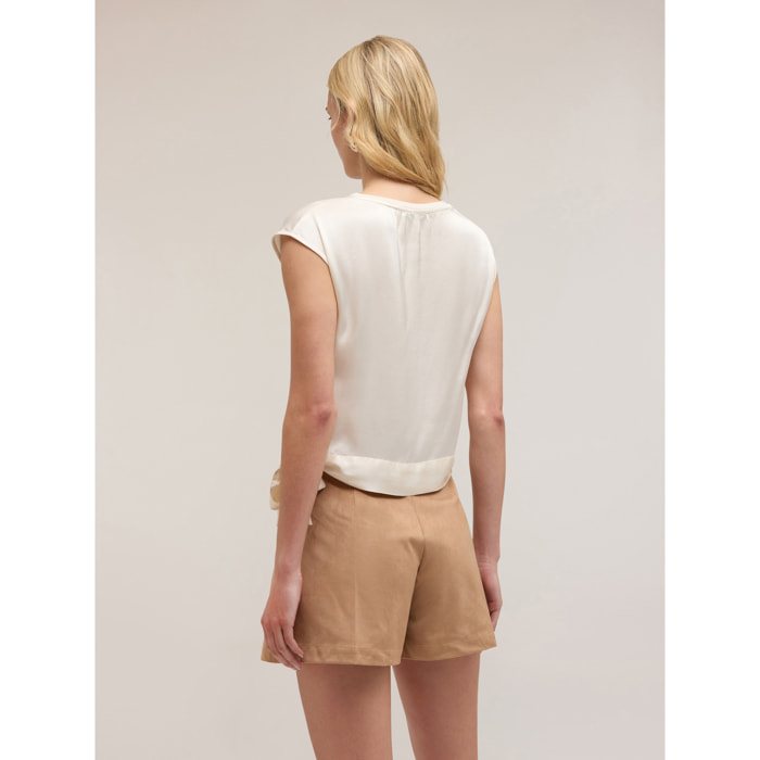 Motivi - Blusa de raso con nudo - Blanco