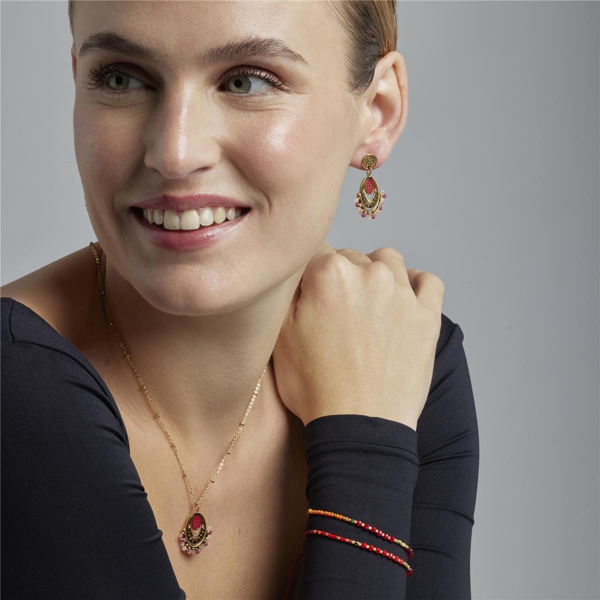 Pulsera con Cristal Naranja acabado oro 18k