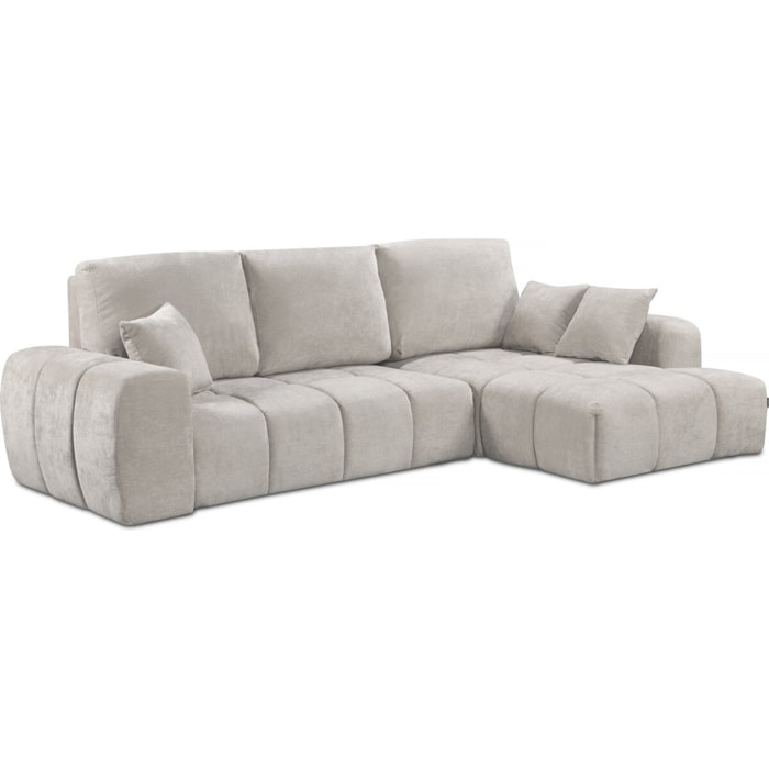 Canapé d'angle droit convertible en tissu chenille "Verneuil" - 3 places - Beige