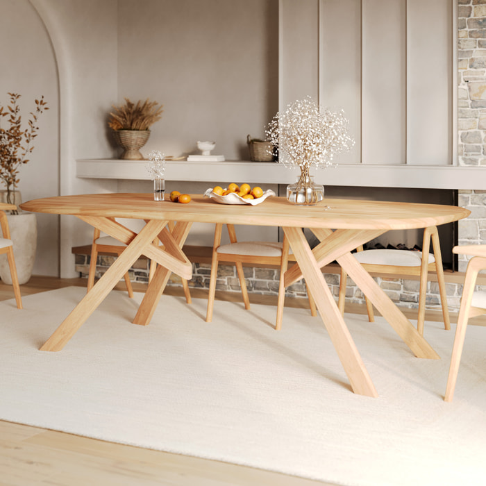 Table rectangulaire en bois d'hévéa massif clair 8 personnes - Merlin