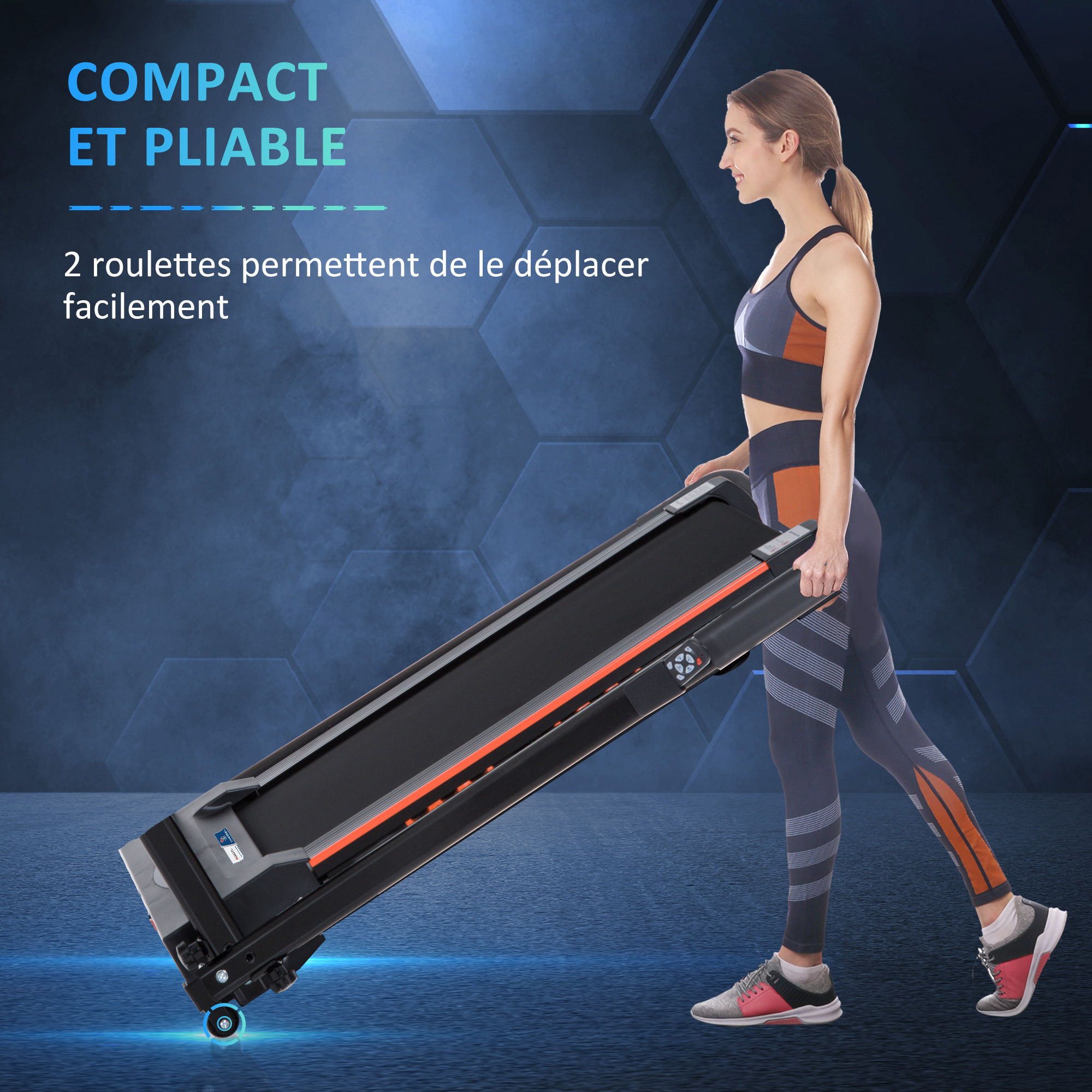 Tapis de course pliable - tapis de marche 6 Km/h max. 370 W - collaboration Aosom.fr x FFHandball - orange noir