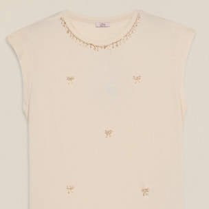 Oltre - T-shirt in jersey con charms - Bianco