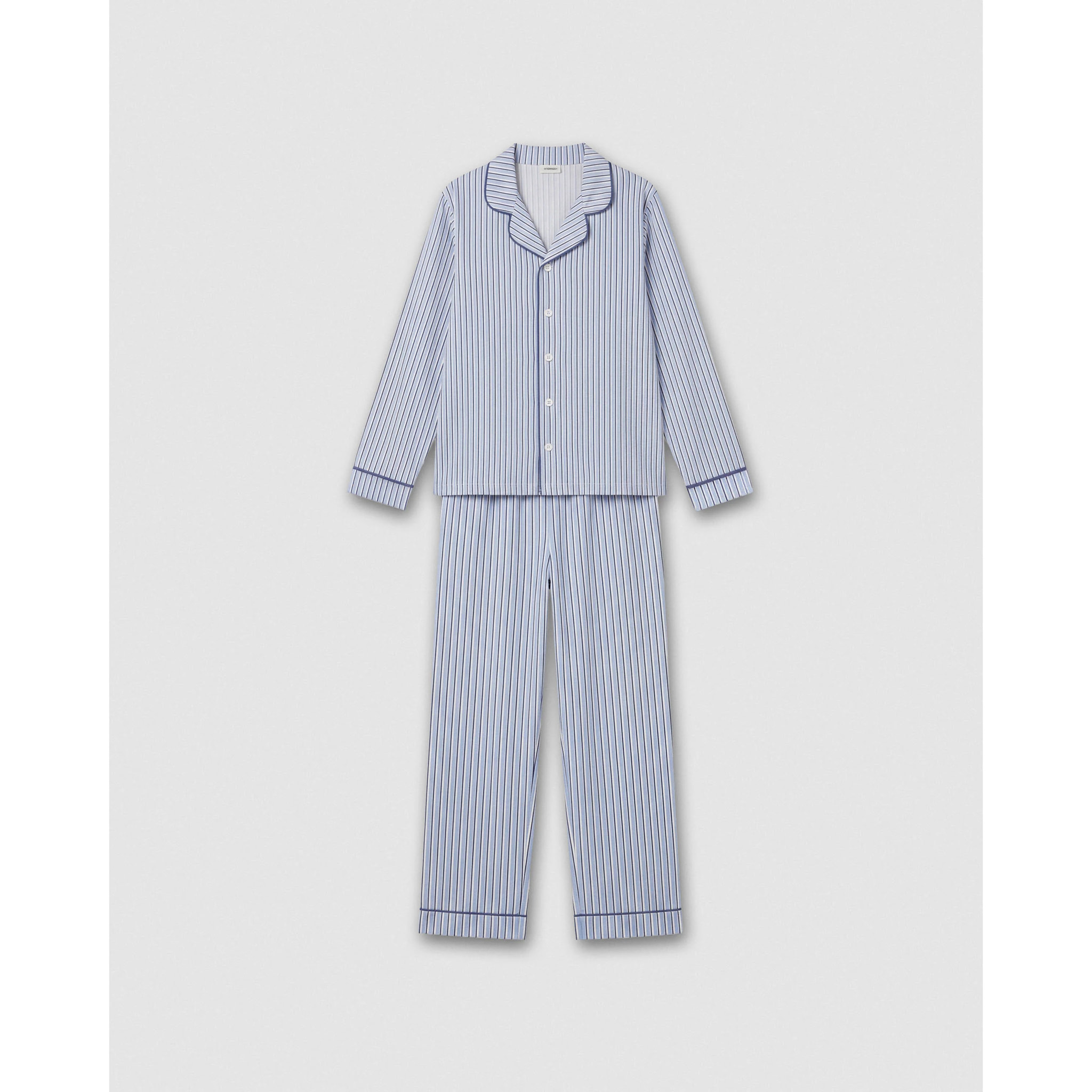 Pigiama lungo a camicia in cotone a righe Hermes blu Navy