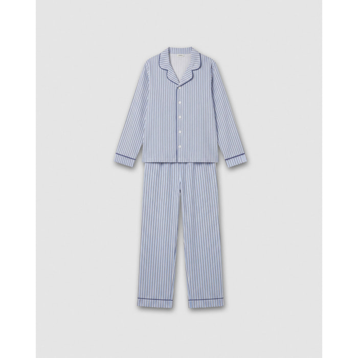 Pigiama lungo a camicia in cotone a righe Hermes blu Navy