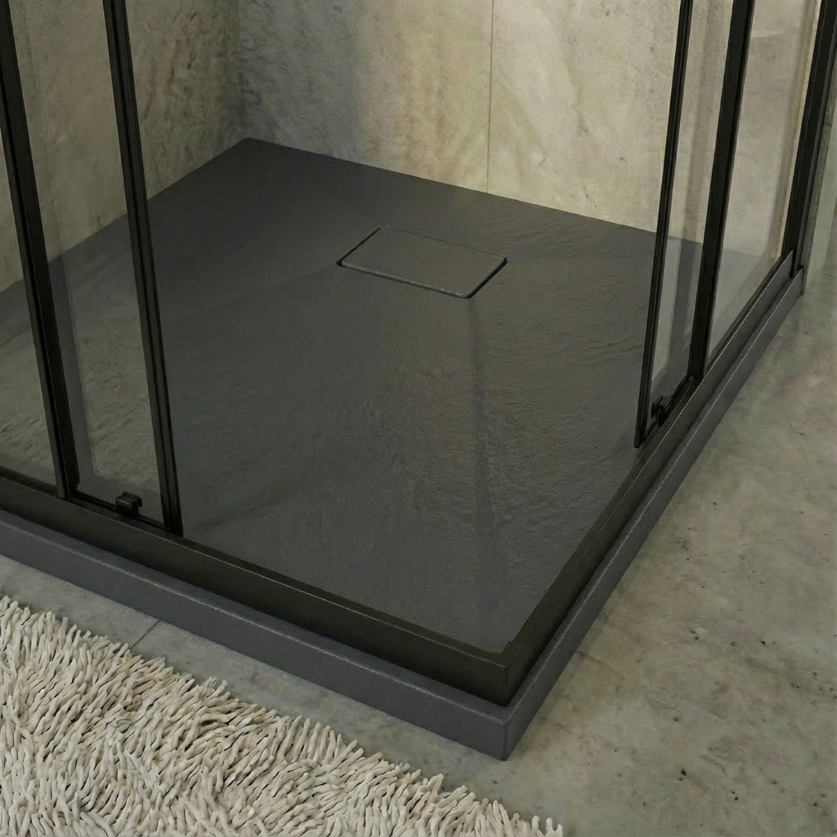 Essential 80x80 cm receveur de douche carré à poser SMC avec surface effet pierre, gris foncé (CERAES8080DG)
