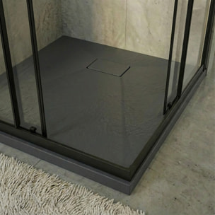 Essential 80x80 cm receveur de douche carré à poser SMC avec surface effet pierre, gris foncé (CERAES8080DG)