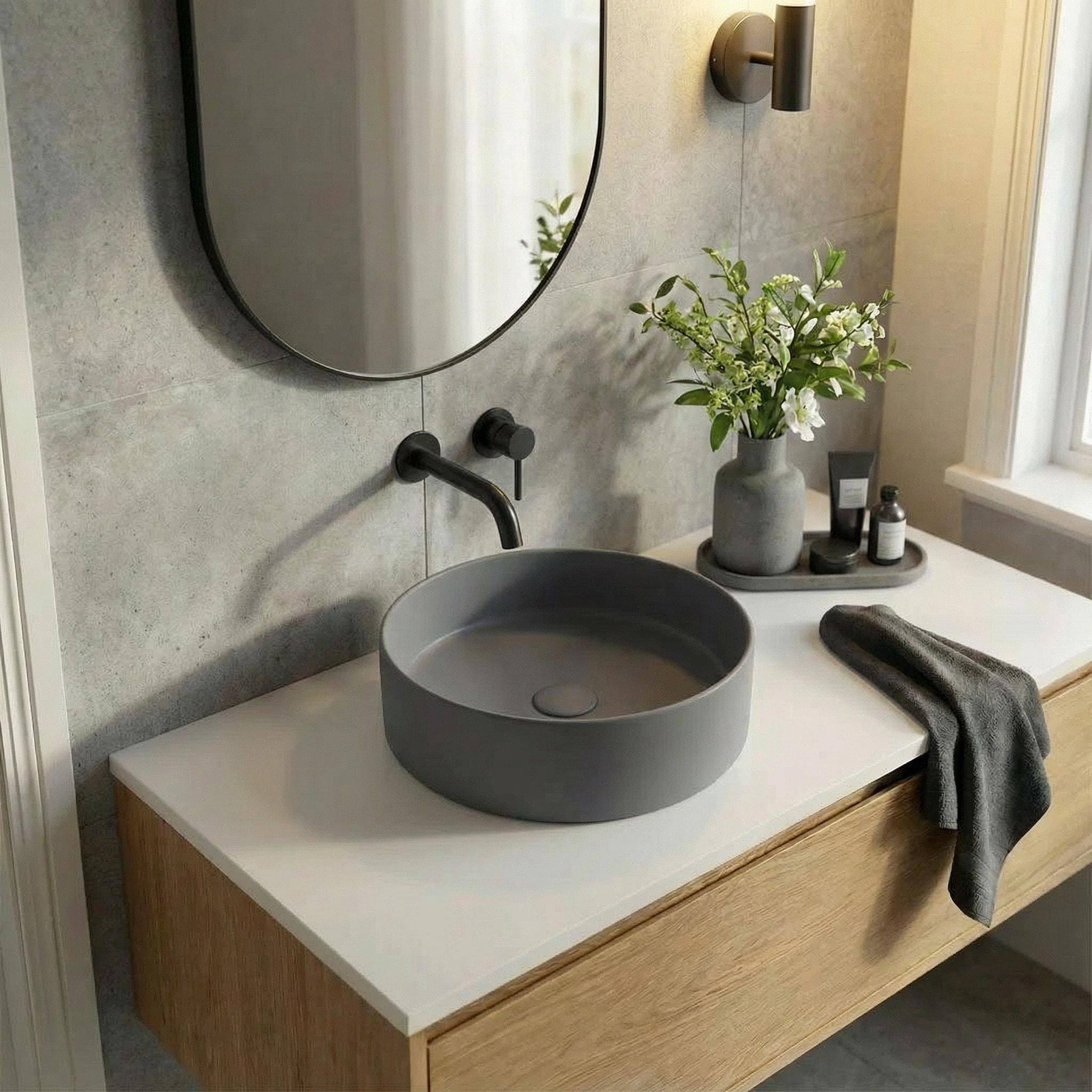 Vasque à poser ronde 36 cm hauteur 12,5 cm sans trop-plein gris mat PixL (CEPX3636GM)