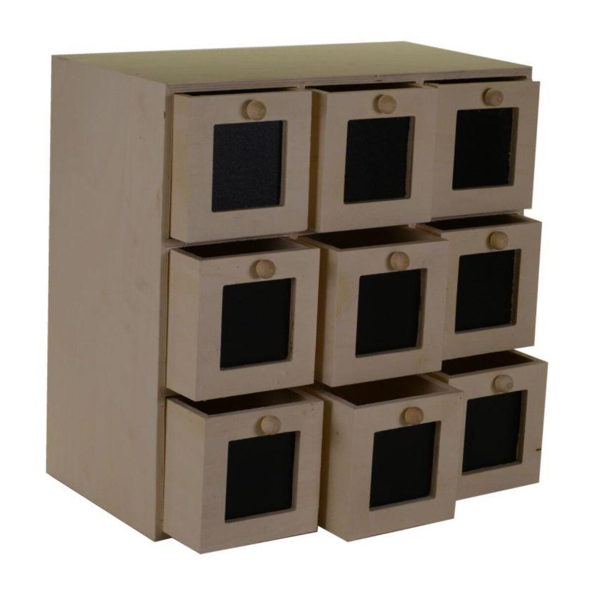 Portatutto in legno naturale con 9 cassetti cm35x18h35