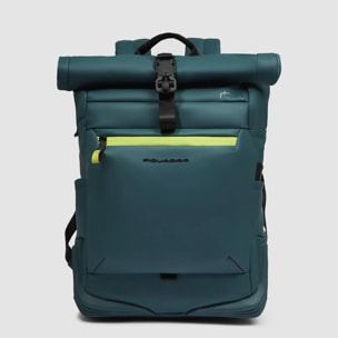 Piquadro Zaino roll-top per PC e iPad® con cinghia pettorale, agganci per lucchetto e luce portatile da bici