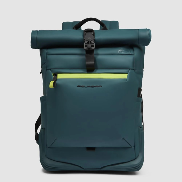 Piquadro Zaino roll-top per PC e iPad® con cinghia pettorale, agganci per lucchetto e luce portatile da bici