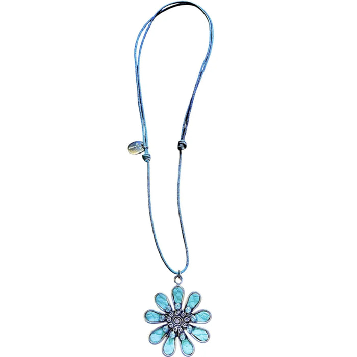 Collar largo margarita color con cristal de Sw Azul
