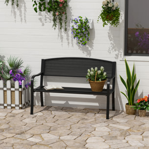 Banco de Jardín de 2 Plazas Banco Exterior con Respaldo de Malla de Acero Carga 240 kg para Patio Terraza Balcón 127x60x87 cm Negro