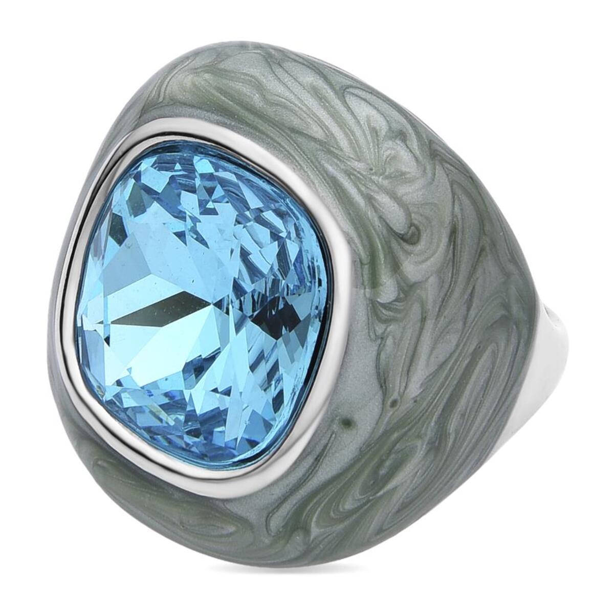 Anillo con Cristal Azul acabado plata