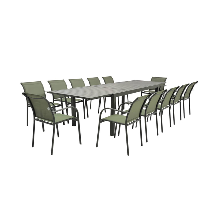 Table de jardin extensible aluminium + 10 assises ELORA + AMARA