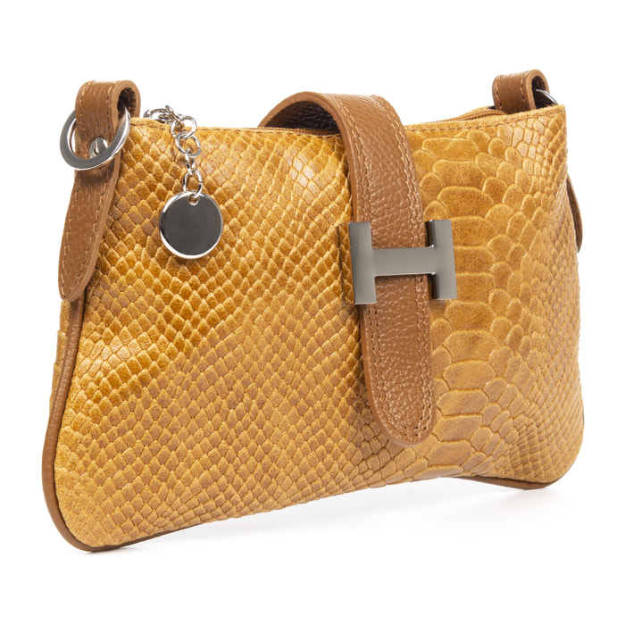 FIRENZE ARTEGIANI Allerona Borsa a Mano da Donna. Vera Pelle Scamosciata Incisione Serpente Made in Italy 24x2x14 Cm. Colore: pelle