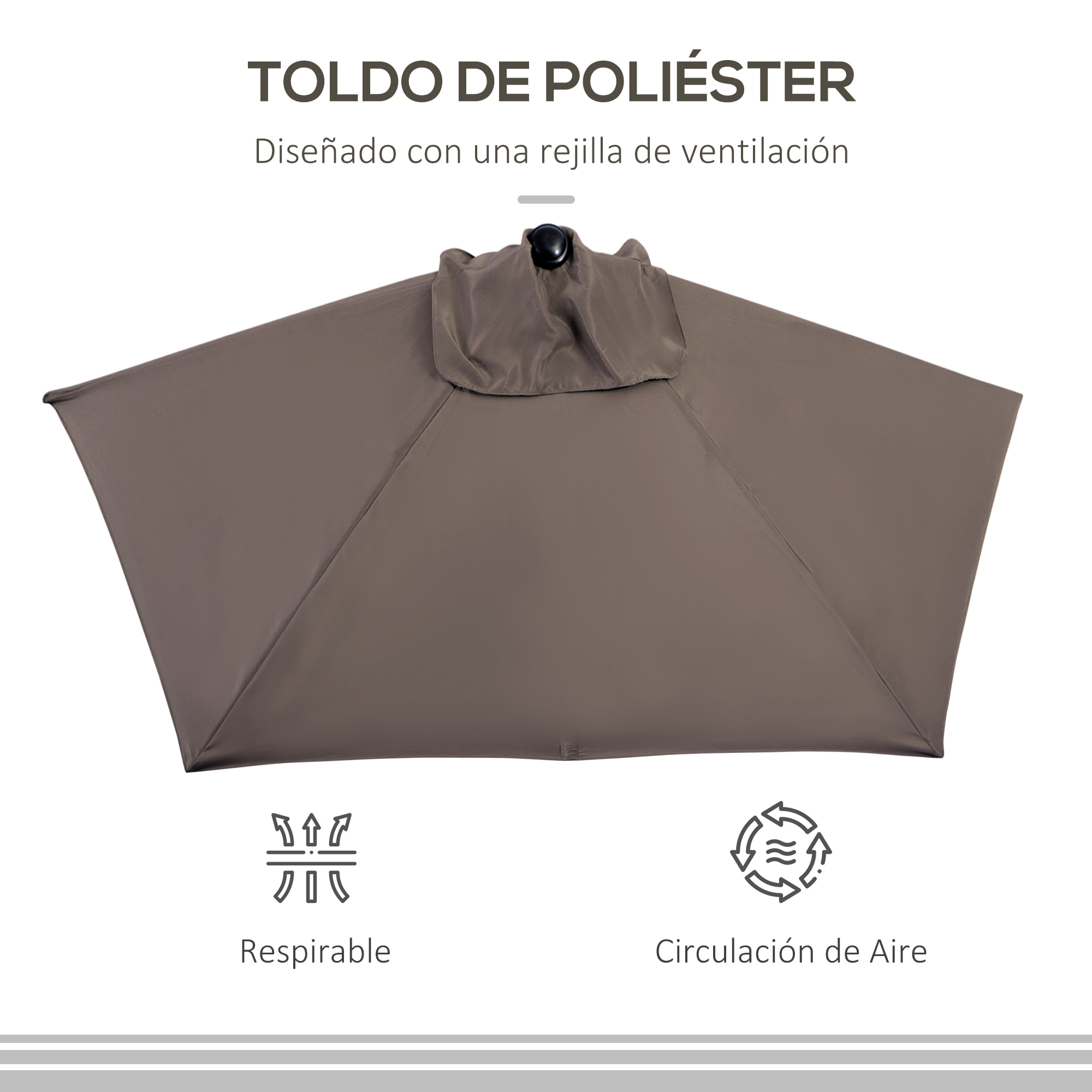 Sombrilla 269x138x236 cm Parasol de Jardín con Manivela y Forma Semicircular para Exterior Terraza Patio Piscina Café