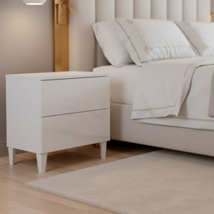 Comodino Con 2 Cassetti Cassettiera Settimino Mobile Da Camera Da Letto Moderno Mobiletto Con Piedini Montaggio Facile 50 x 34 x 39 Cm Bianco Lucido