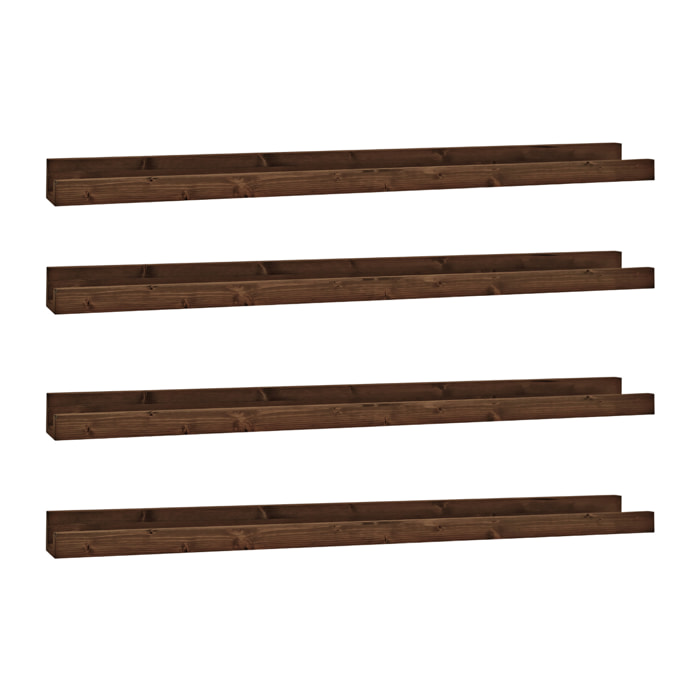 Pack 4 estantes de madera maciza flotante tono nogal varias medidas
