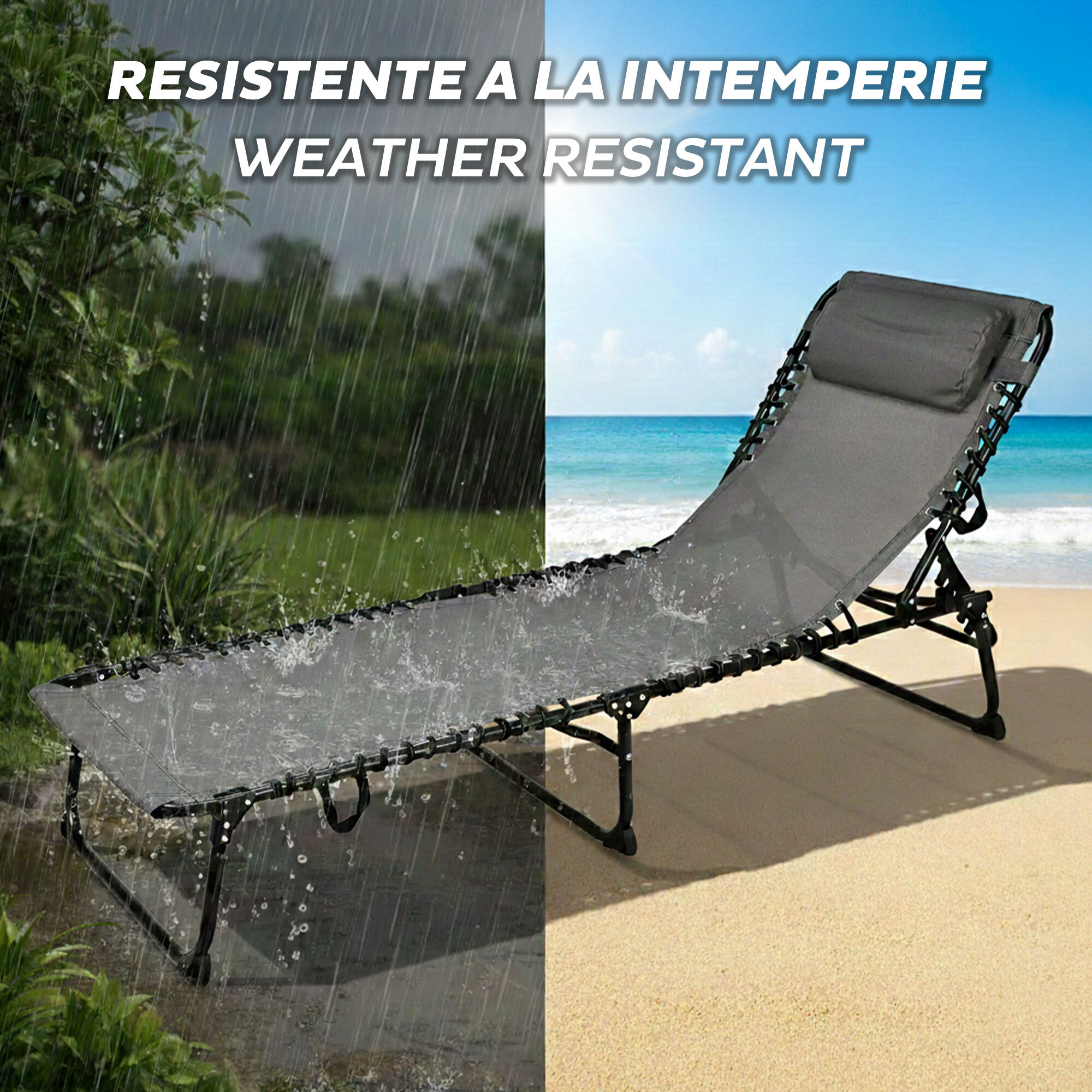 Well Home Tumbona de camping 190x60x30cm Acero Textilene 2x1 negro / gris oscuro hasta 110kg