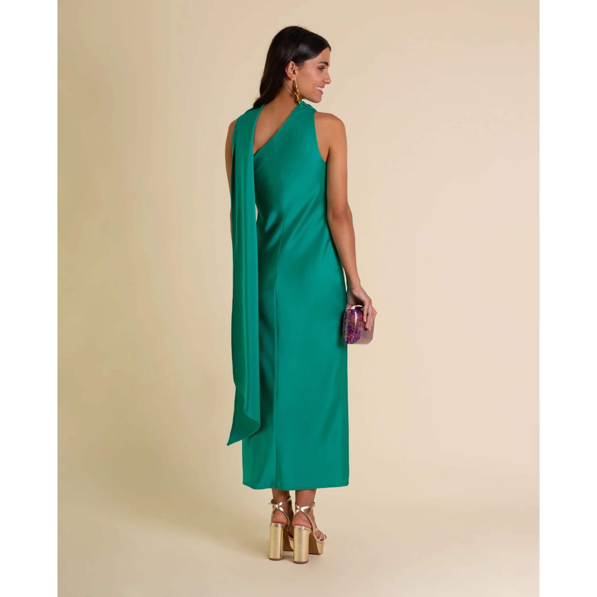 Vestido midi asimétrico con lazada