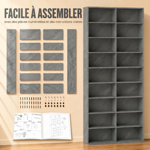 Étagère pour CD et DVD - 18 compartiments, 14 étagères réglables - 78,5x24x175cm - gris