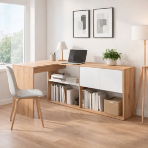 Scrivania Libreria Multiposizione Reversibile Salvaspazio Con 3 Configurazioni Verticale E Orizzontale Dimensioni: 140 x 108 x 70 Cm  Rovere E Bianco