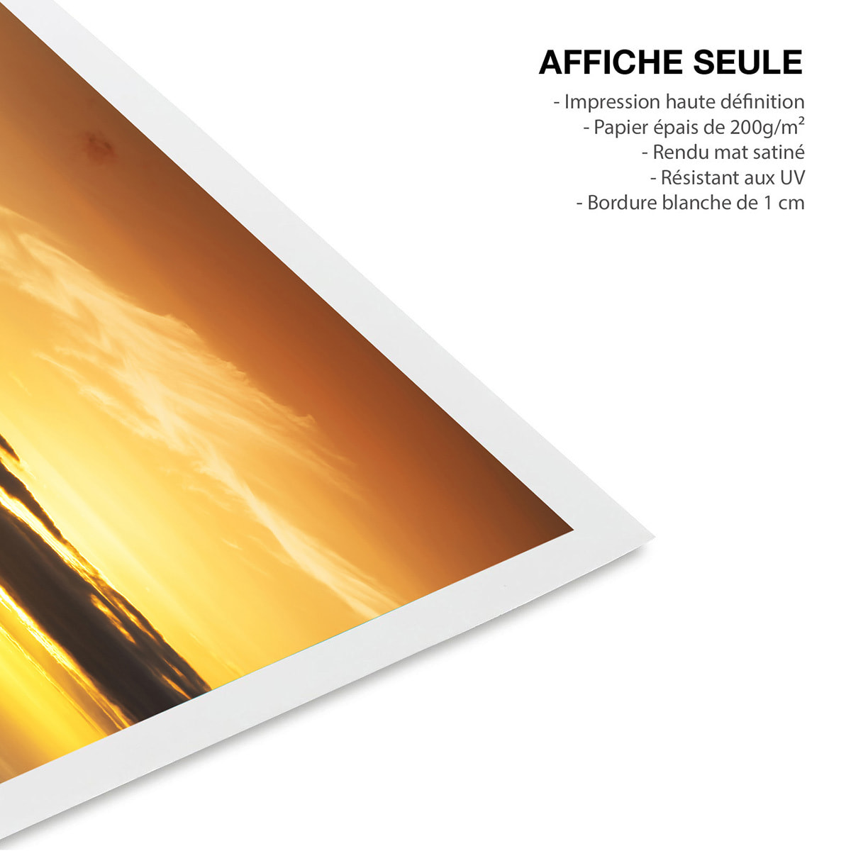 Affiche coucher de soleil sur la mer Calme plat Affiche seule