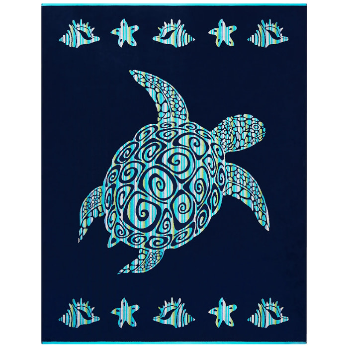 Serviette de plage XL éponge velours Jacquard Bleu 140x180 400g/m² - Calypso