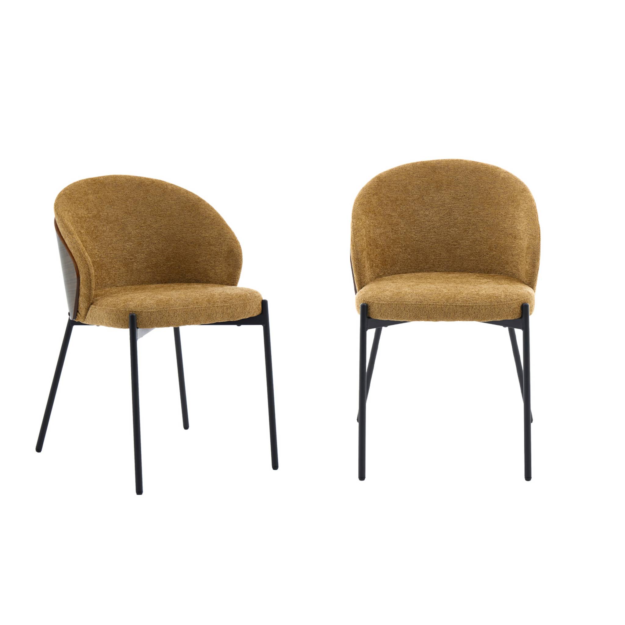 Chaise bois de peuplier teinté noyer, acier et tissu texturé (lot de 2) PAUL
