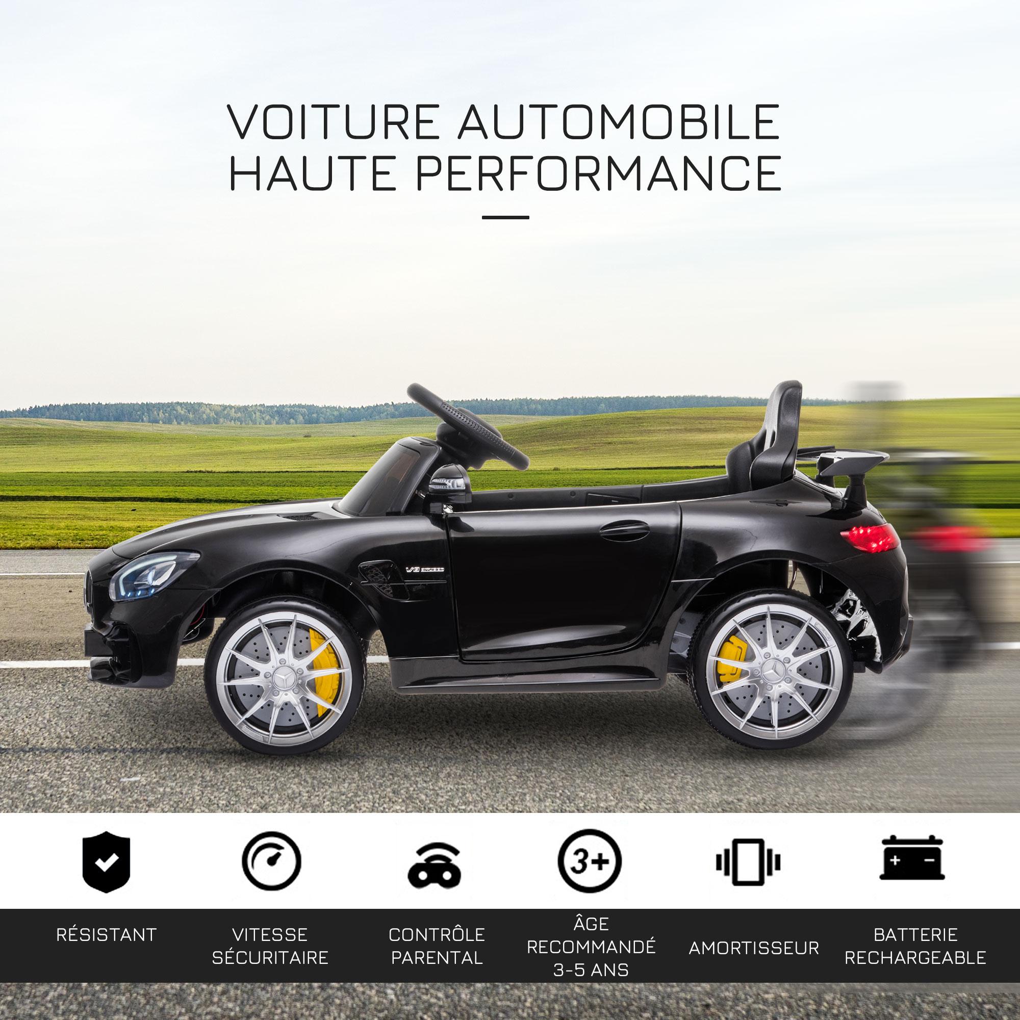 Voiture véhicule électrique enfants 12 V - V. max. 5 Km/h effets sonores, lumineux, télécommande Mercedes-AMG GT R noir