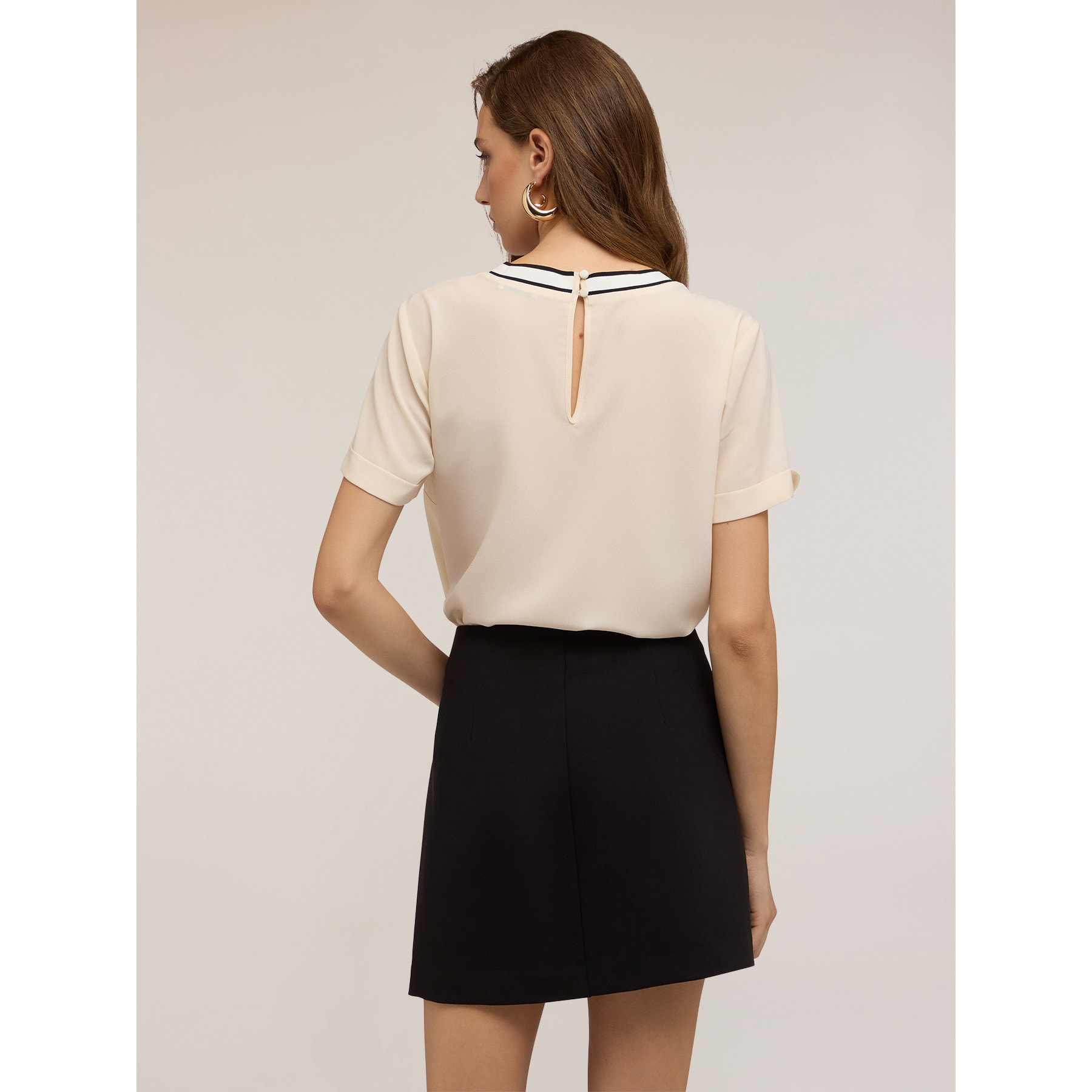 Motivi - Blusa con bordo in maglia - Bianco