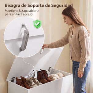 HOMCOM Baúl de Almacenaje 102L, Banco de Almacenaje, Banco Zapatero con Bisagra de Seguridad, Estilo Moderno, para Pasillo, Dormitorio, Recibidor, Salón, 80x40x45 cm, Blanco