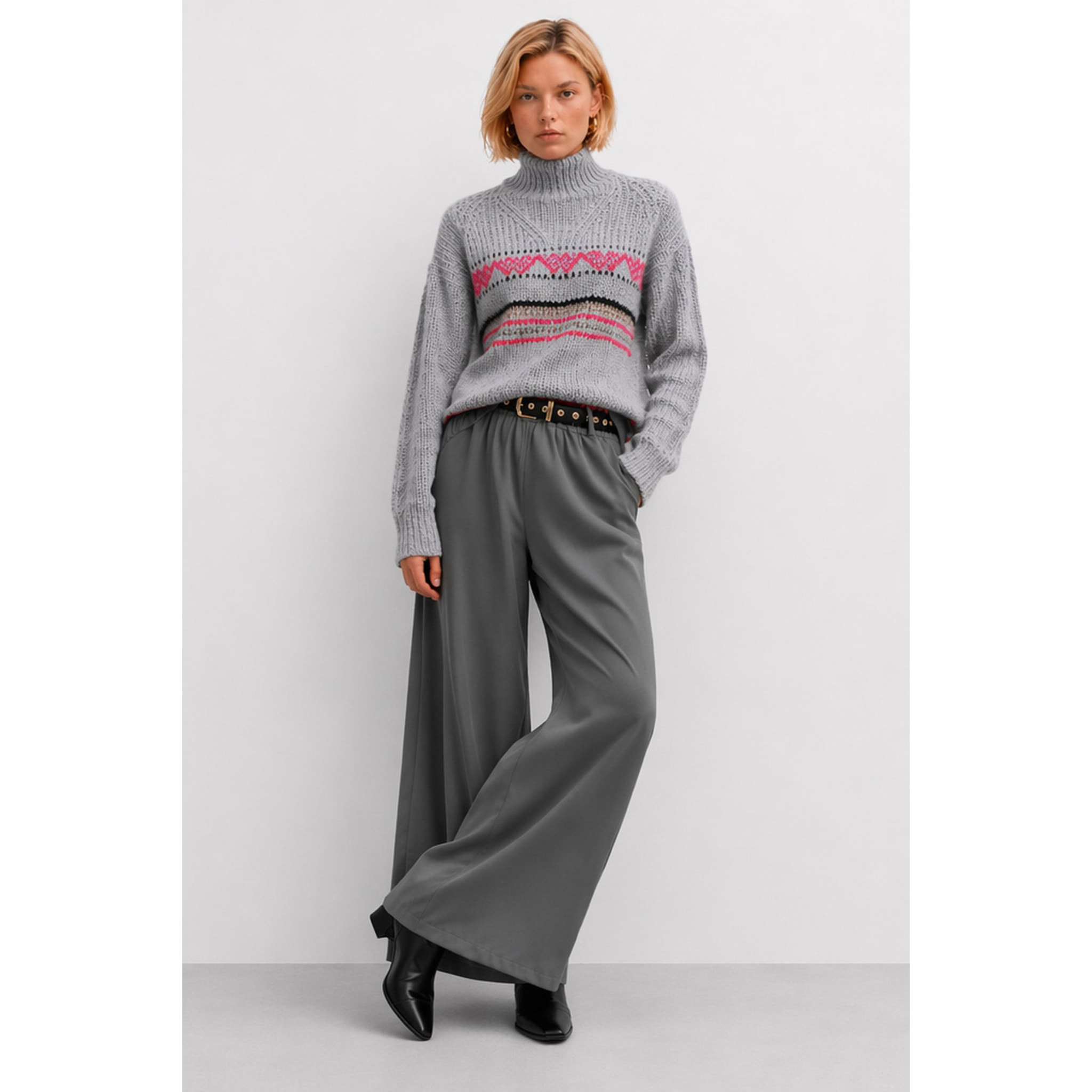Kocca - Pantaloni a gamba larga in viscosa con vita alta Donna