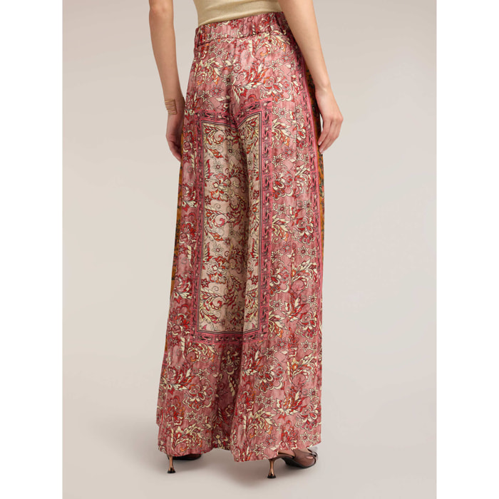 Motivi - Pantaloni palazzo in raso con stampa - Rosa