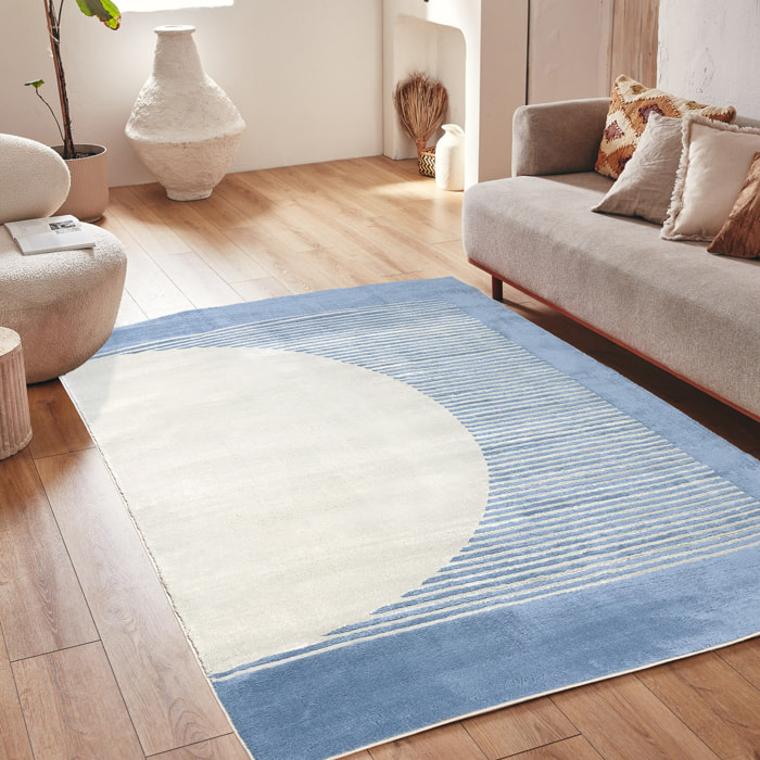 NELY - Tapis de salon à poils ras motif arc - Bleu