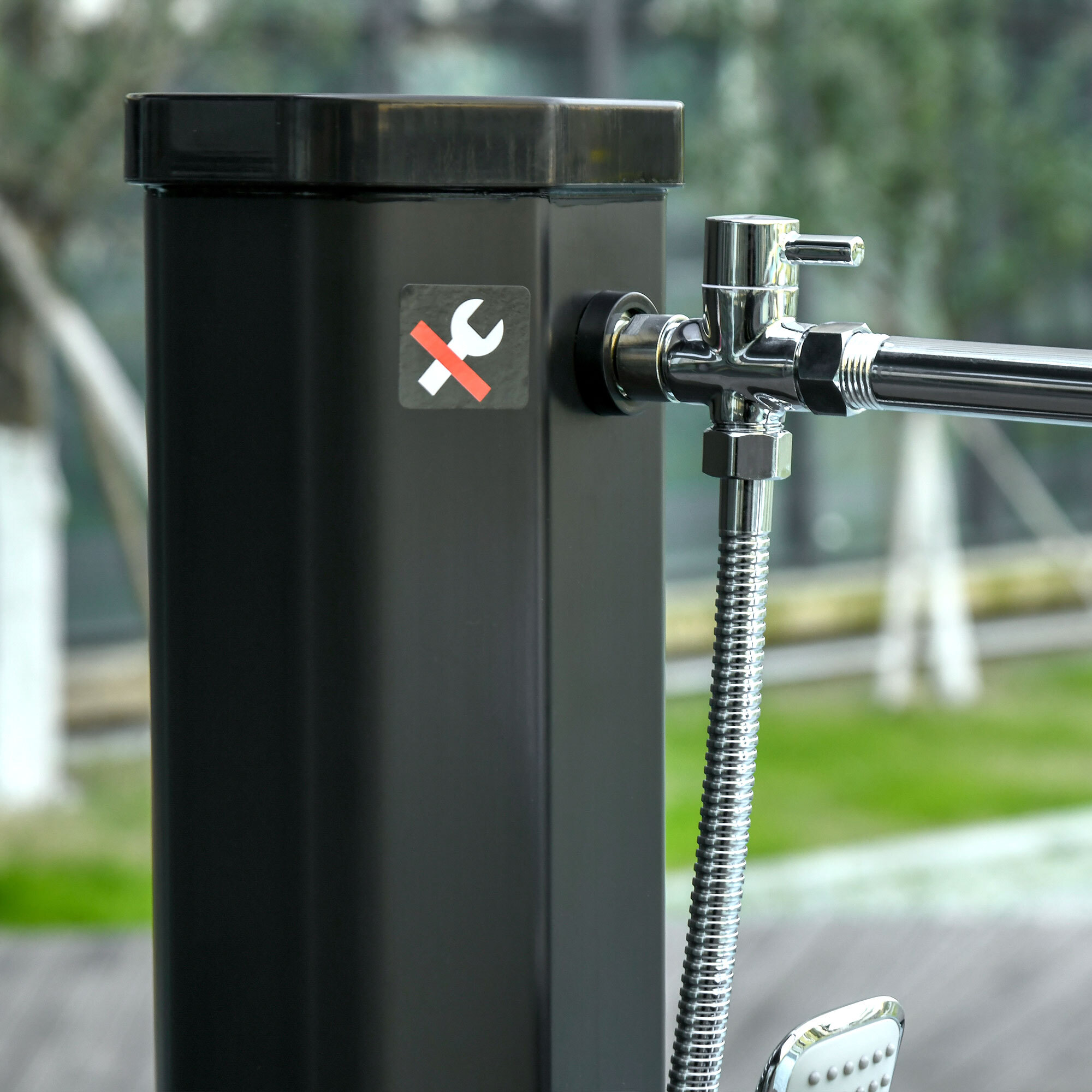 Ducha Solar de Exterior 35 L Ducha de Jardín con 2 Cabezales de Ducha Grifo y Agua Caliente 0-55„ƒ para Piscina Patio Playa 17,5x14,5x216 cm Negro