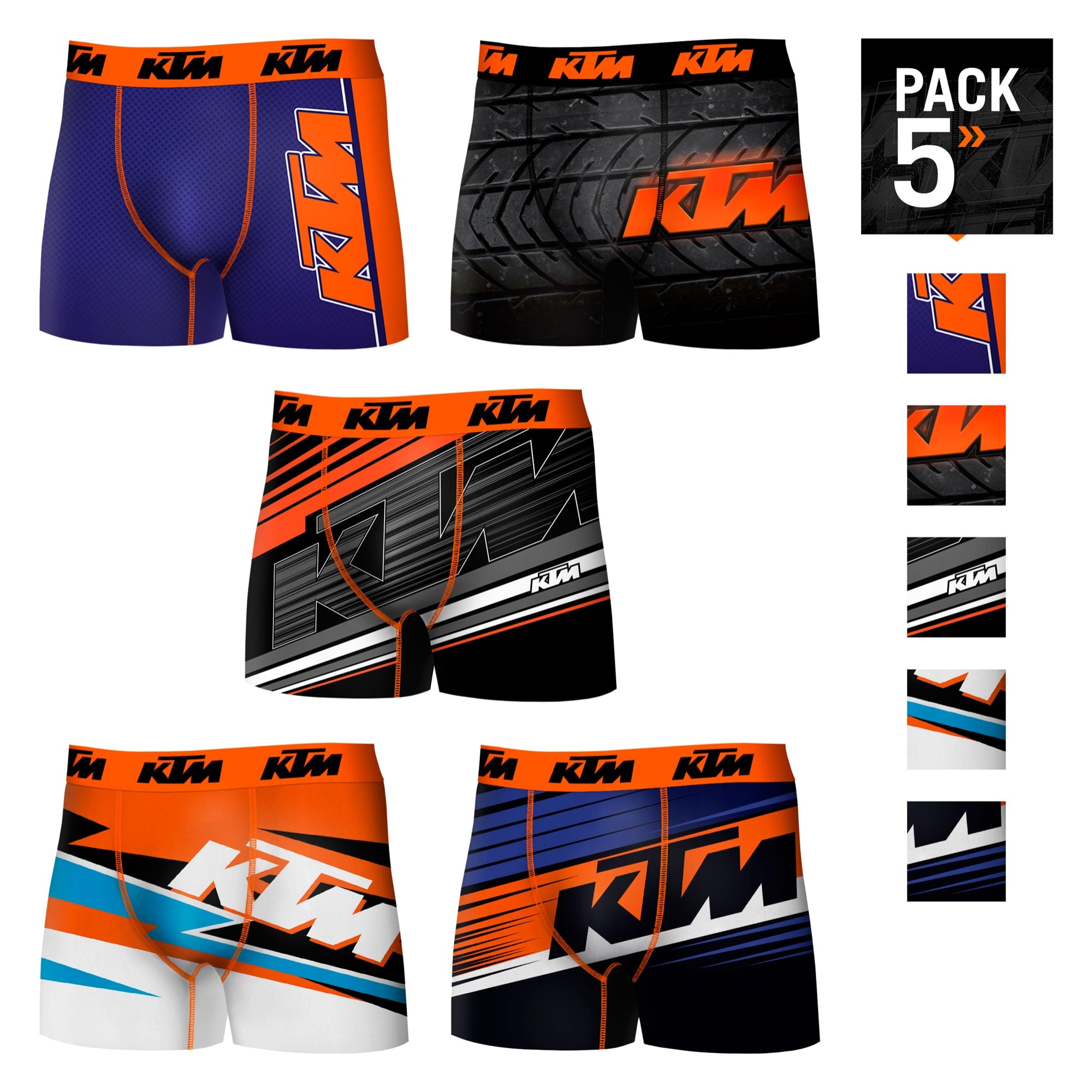 Pack 5 calzoncillos KTM en varios colores para hombre