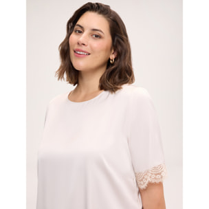 Fiorella Rubino - Blusa in raso con bordi in pizzo - Beige