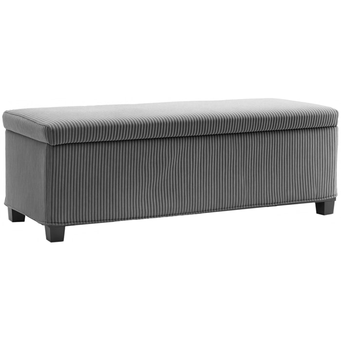Puff Almacenaje, Banco Almacenaje Plegable, Capacidad de 84 L, 112x42x40 cm, Tapizado en Pana, Pie de Cama, para Sala de Estar, Dormitorio, Entrada, Gris