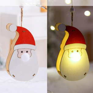 Decorazione da appendere in legno Natale illuminata a LED - Faccia di Babbo Natale