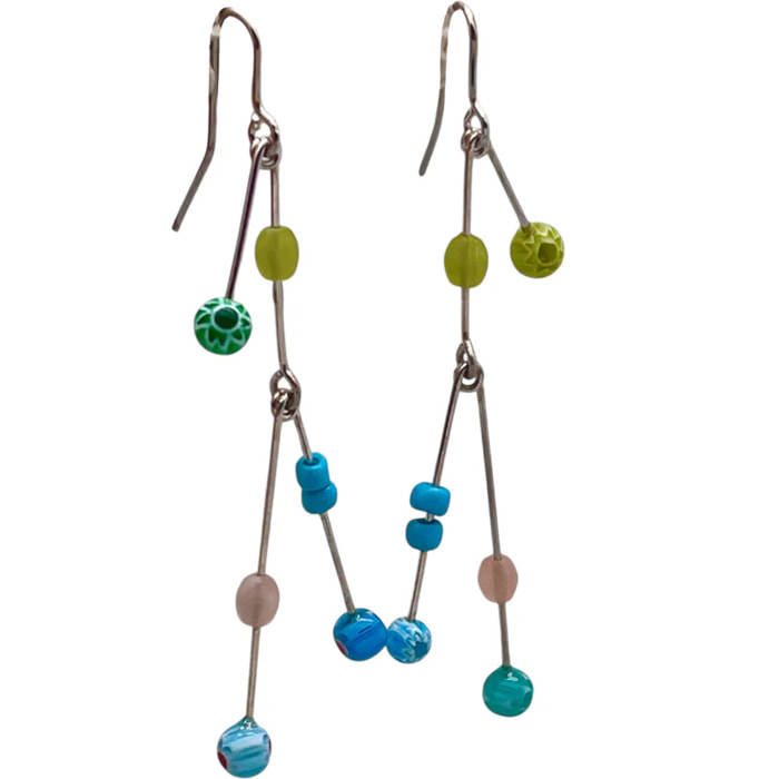 Pendiente Columpio Doble multicolor plata 925 y cristal Plta Única