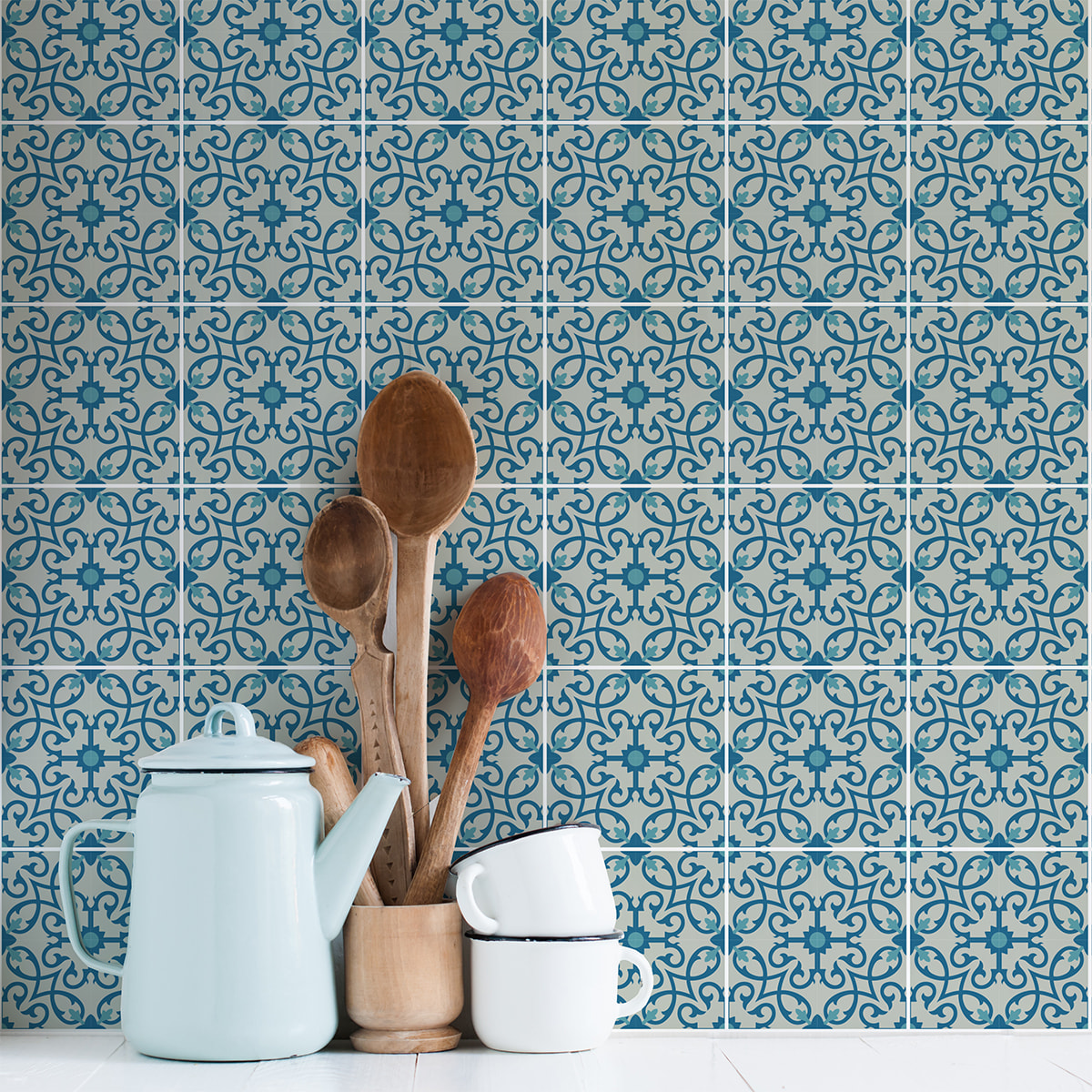 Stickers muraux - Sticker Mural Carrelage adhésif Cuisine Salle de Bain - 60 STICKERS CARRELAGES AZULEJOS ERMELINDA
