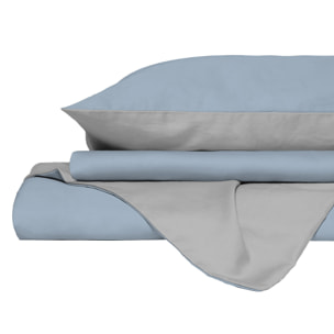 PARURE COPRIPIUMINO NATURAL COLOR, 100% Cotone, Made in Italy - AZZURRO/GRIGIO CHIARO