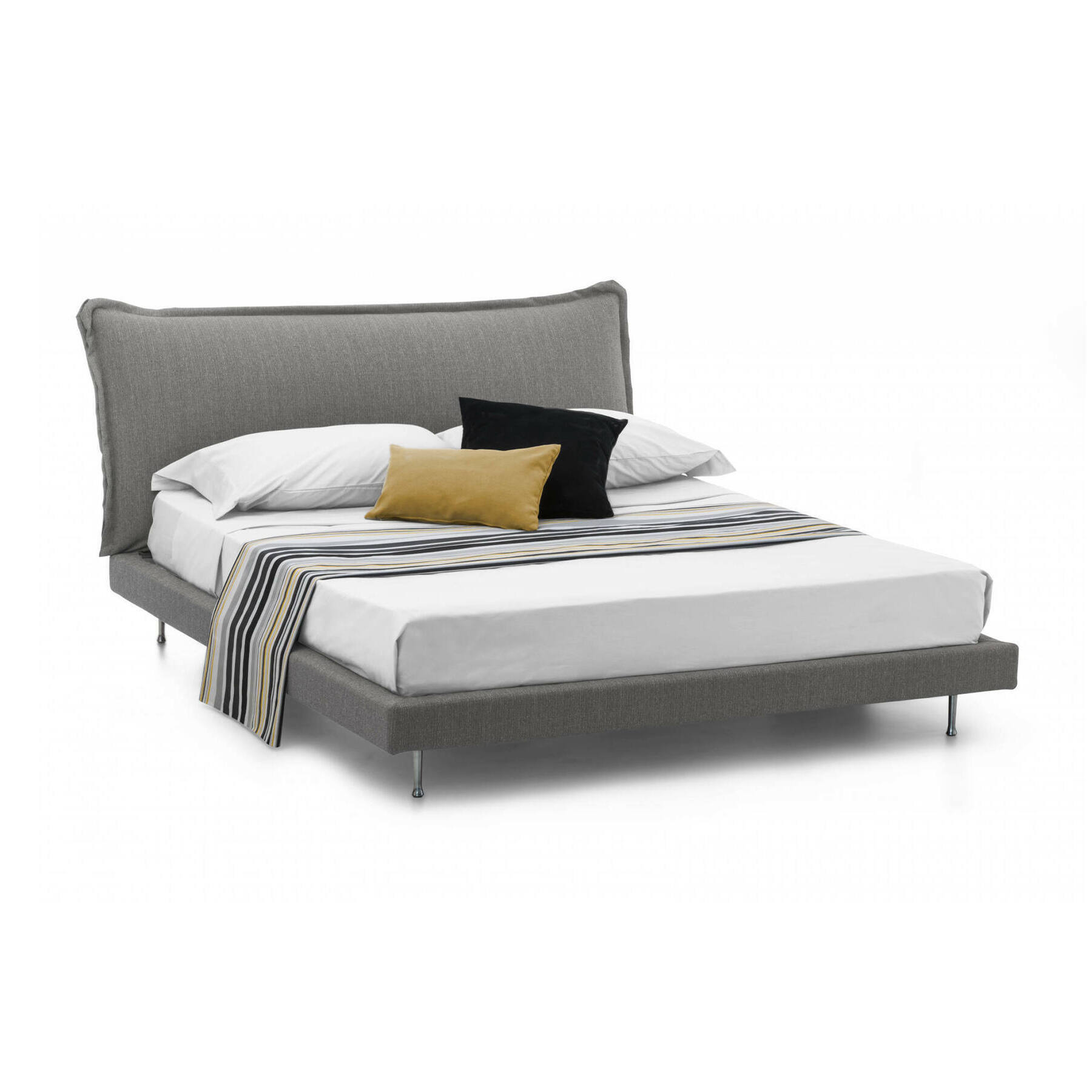 Letto matrimoniale Arcore, Letto fisso con rivestimento e testata in tessuto, 100% Made in Italy, adatto per materasso Cm 160x190, Grigio