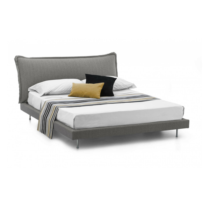 Letto matrimoniale Arcore, Letto fisso con rivestimento e testata in tessuto, 100% Made in Italy, adatto per materasso Cm 160x190, Grigio