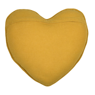 Coussin en forme de cœur à motif végétal - Jaune moutarde