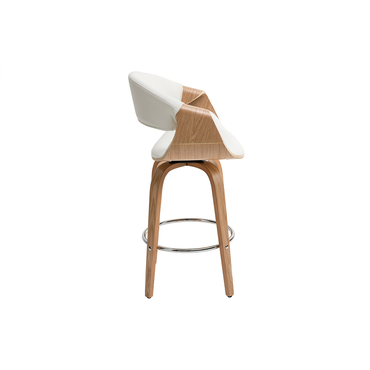 Tabouret de bar design blanc et bois clair H68 cm ARAMIS