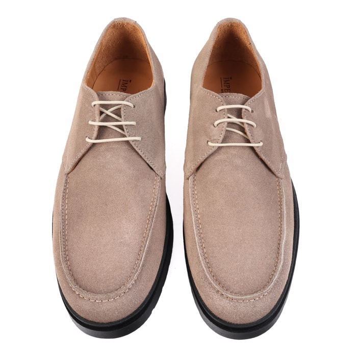 Derby stringate in camoscio con fondo light