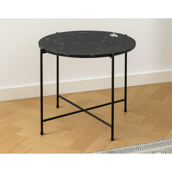 Ezaro - table basse - 52 cm - plateau en marbre - pieds en acier - Noir